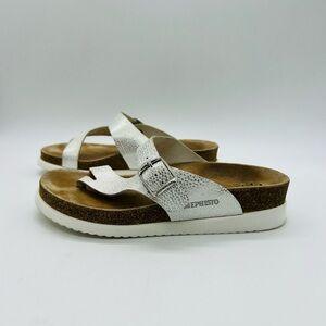 Mephisto Women's White Metallic Buckle Toe-Post Sandal